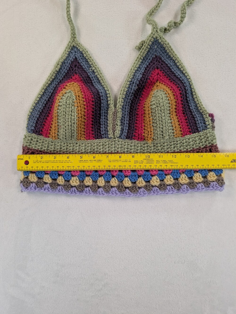 Handmade Crochet Bralette Halter Top | Rainbow Boho Festival Summer Knit - Picture 2 of 5
